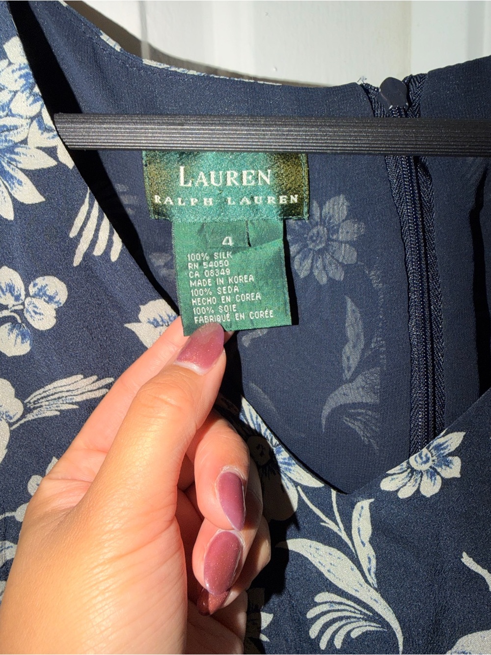 Ralph Lauren Blue & White Floral V-Neck Sleeveless Dress - Picture 2 of 4